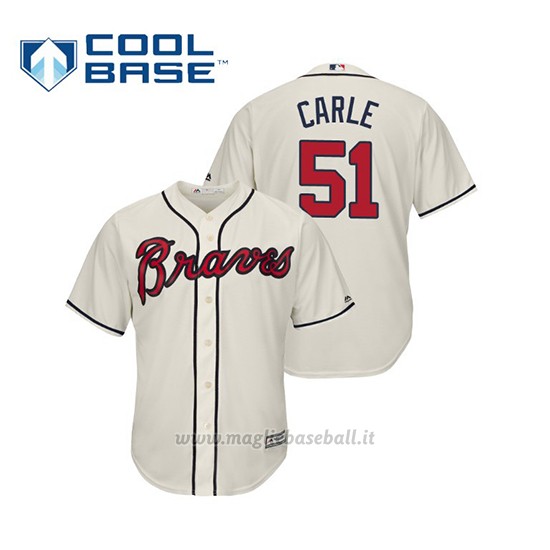 Maglia Baseball Uomo Atlanta Braves Shane Carle Cool Base Majestic Alternato 2019 Crema